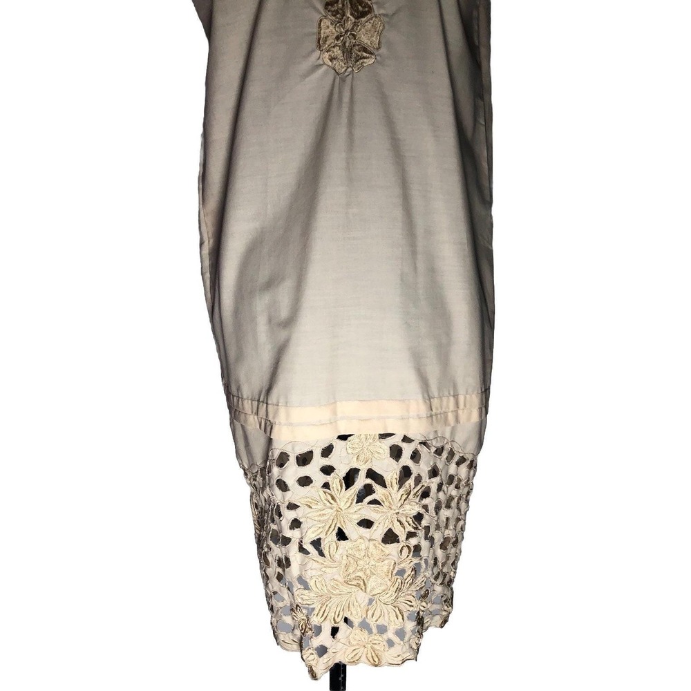 Authentic Vintage 1920s Embroidered Cotton Shift Dress Lace Hem Flapper Antique - Picture 6 of 16